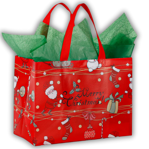 10Pack Christmas Themed Woven Bags
